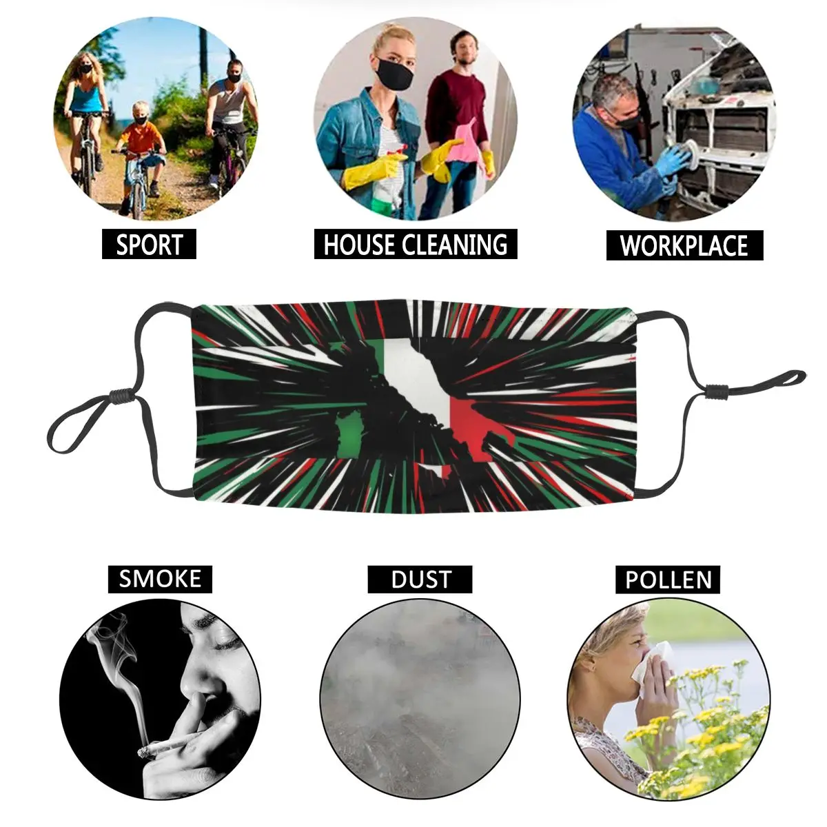 

Essence Of Italy Map Reusable Unisex Face Mask Italian Patriotic Anti Haze Dustproof Protection Cover Respirator Mouth-Muffle