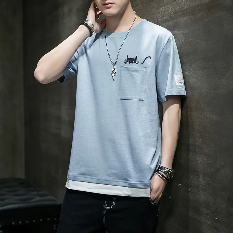 Мужская футболка с короткими рукавами летняя из чистого хлопка круглым