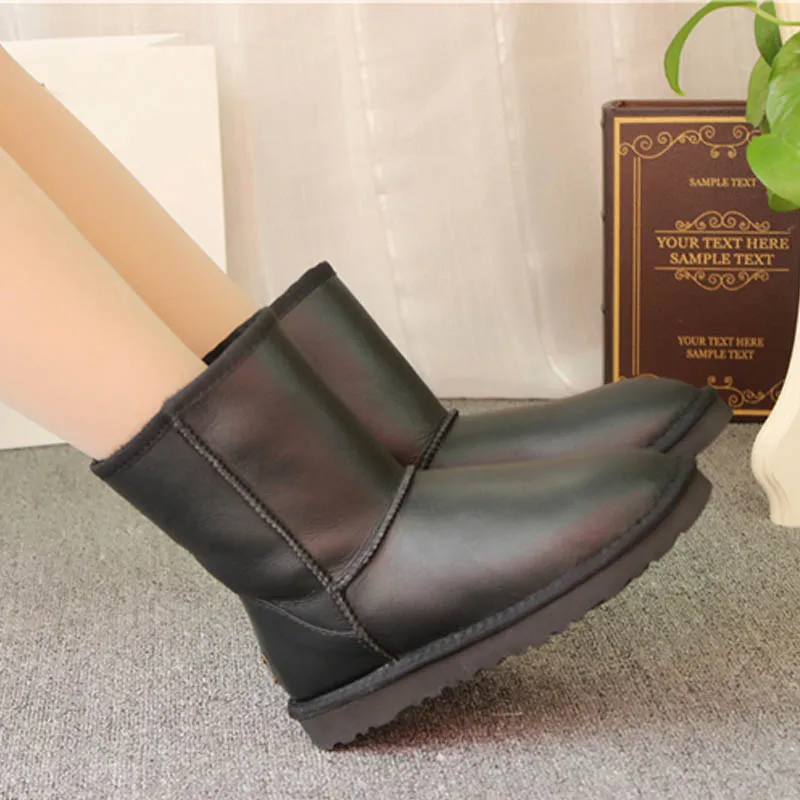 ; Коллекция года; зимние сапоги на натуральном меху; классические Mujer Botas; водонепроницаемые зимние сапоги из натуральной овечьей кожи; женская обувь - Цвет: Black