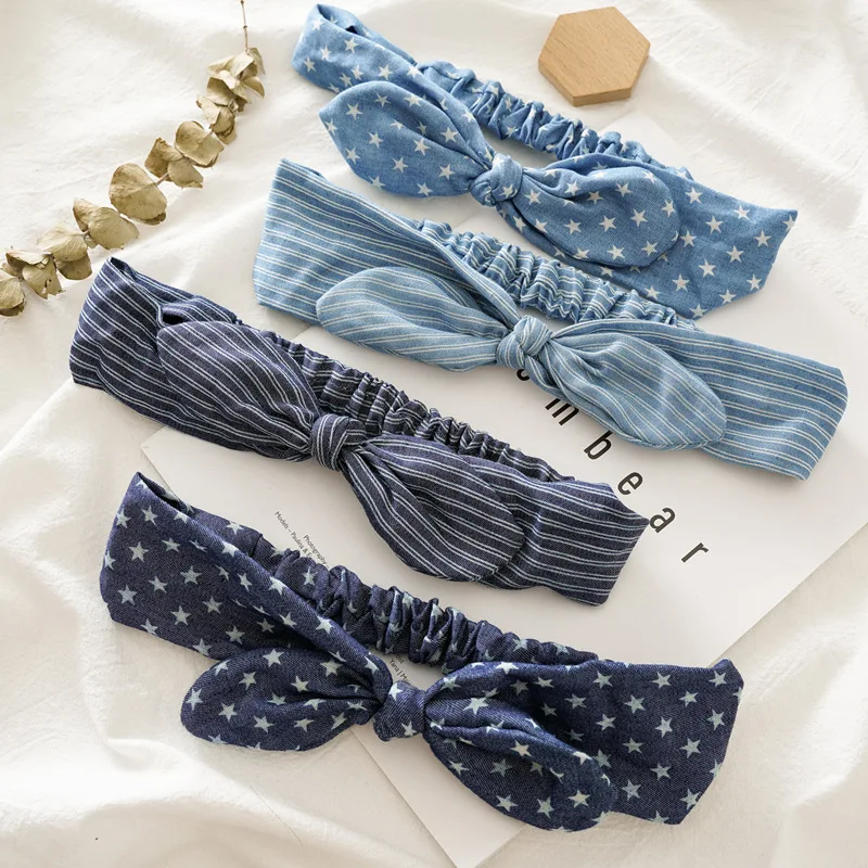 

Fashion Rabbit Ears Elastic Hair Band Women's Headband Denim Stretch Headband Japan and South Korea Headwear New Arrival