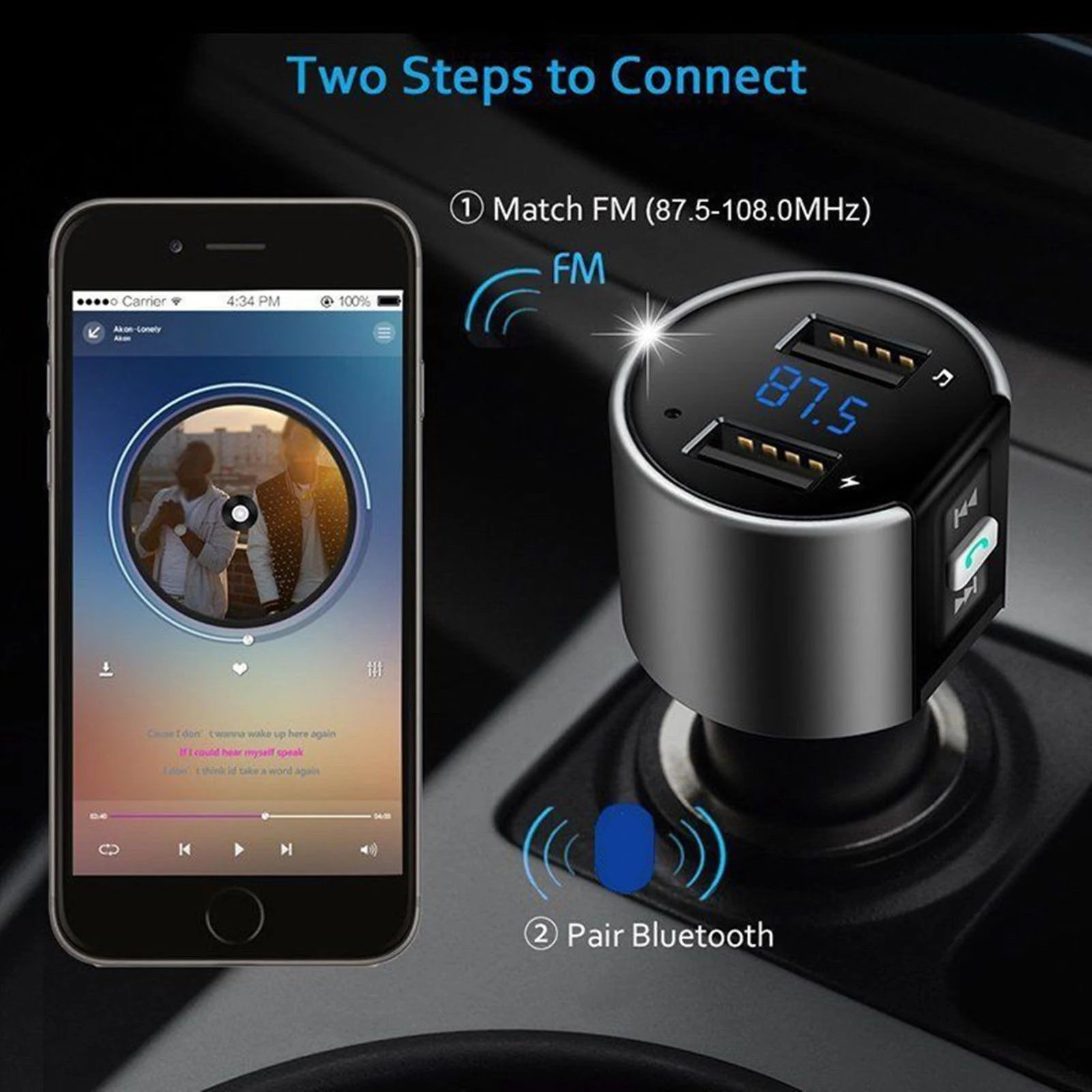Автомобильное зарядное устройство с двумя USB, Bluetooth, fm-передатчик, mp3-плеер, радио, адаптер, комплект, Bluetooth, автомобильный fm-передатчик, аксессуары