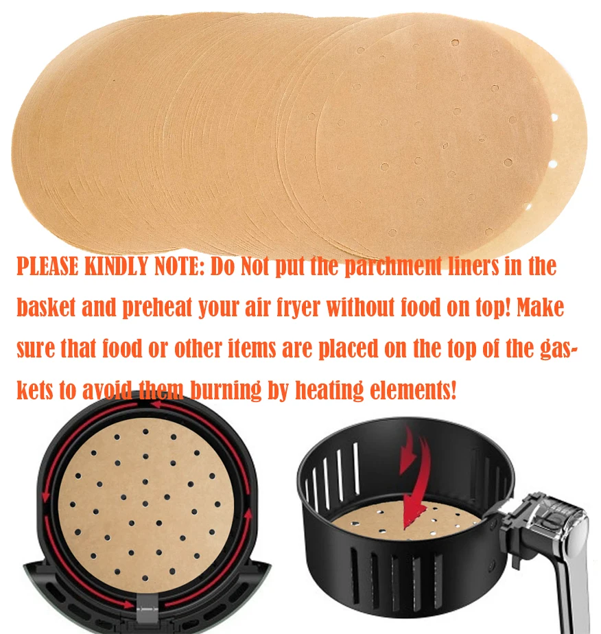 

9 Inch Unbleached Air Fryer liner, Set of 200 Perforated Round parchment paper/Bamboo Steamer Liner for 5.8 qt Air Fryer