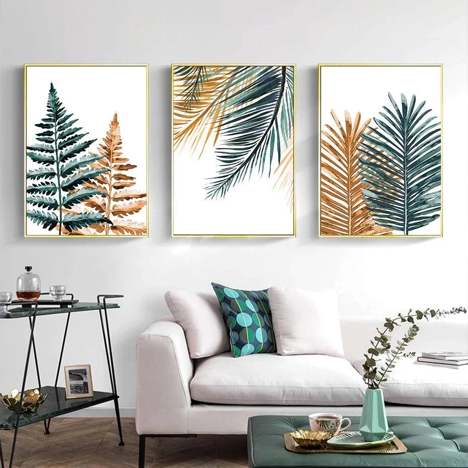 Современная Картина на холсте с листьями тропической пальмы Постер в