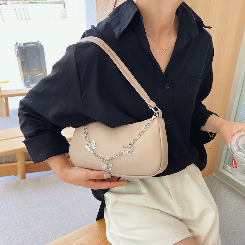 Fashion Women Butterfly Chain Shoulder Underarm Bag Casual Ladies Pure Color Small Purse Handbags Elegant PU Leather Hobo Bags | Багаж и