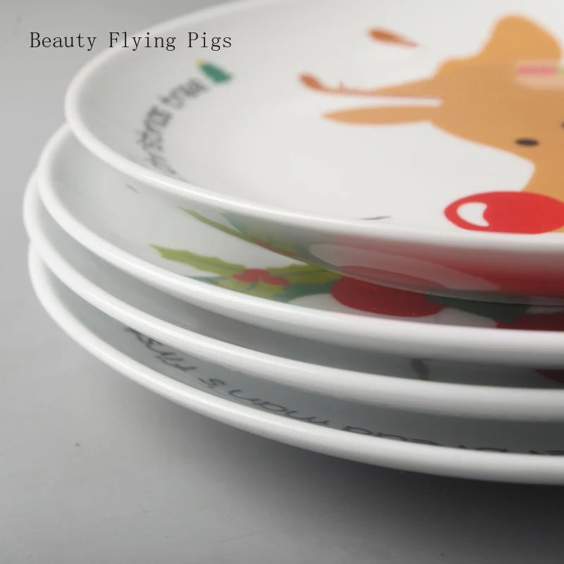 8 inch Christmas Santa Claus round ceramic dish tableware sashimi plate sushi snack cake steak salad storage decorative plate