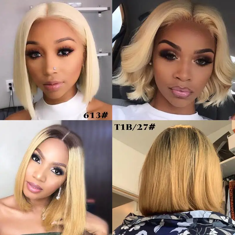 Короткие парики из человеческих волос Rebecca для чернокожих женщин блондинка