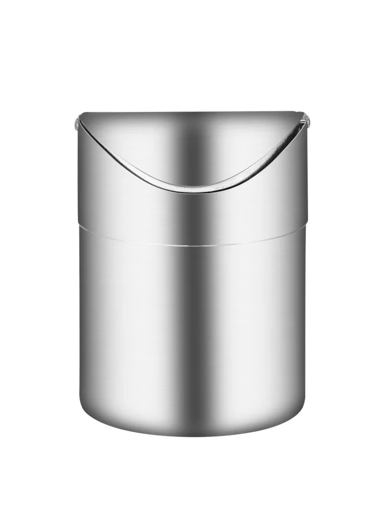Stainless Steel Desk Trash Bin Countertop Waste Can With Swing Lid 1.5 L Mini DustBin    NJ72920