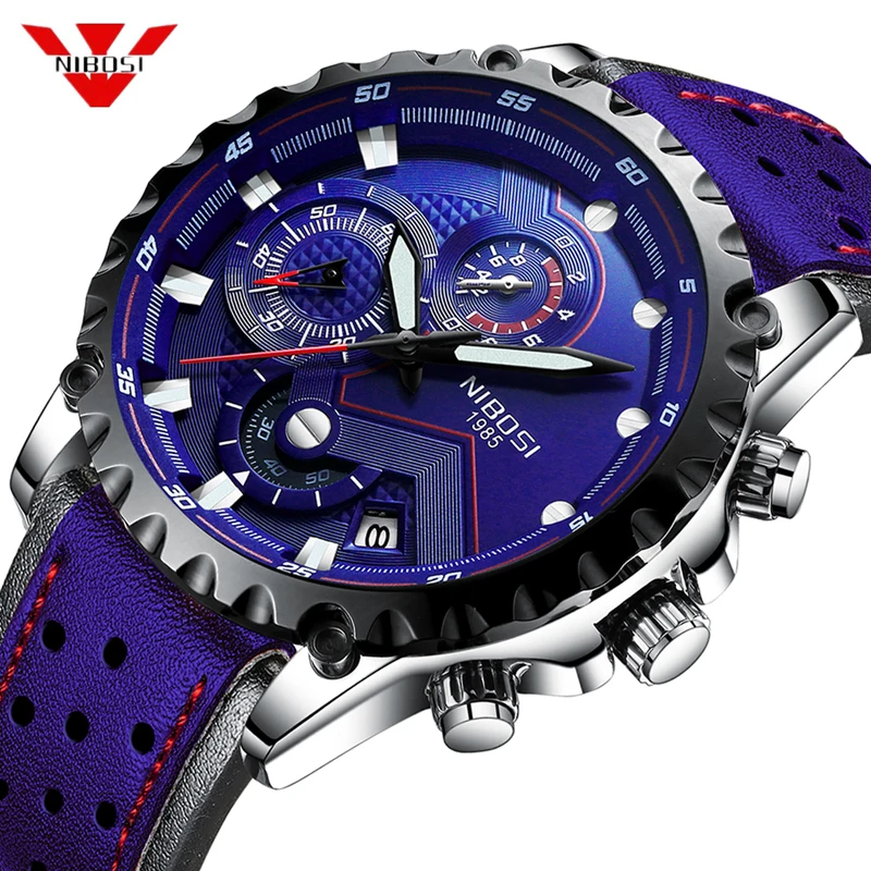 NIBOSI мужские часы лучший бренд Роскошные военные наручные кожаные деловые