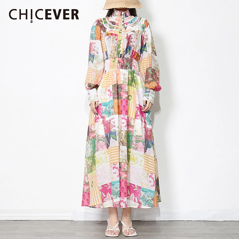 

Женское винтажное платье CHICEVER, длинное платье с высоким воротником и рукавами-фонариками, модная одежда