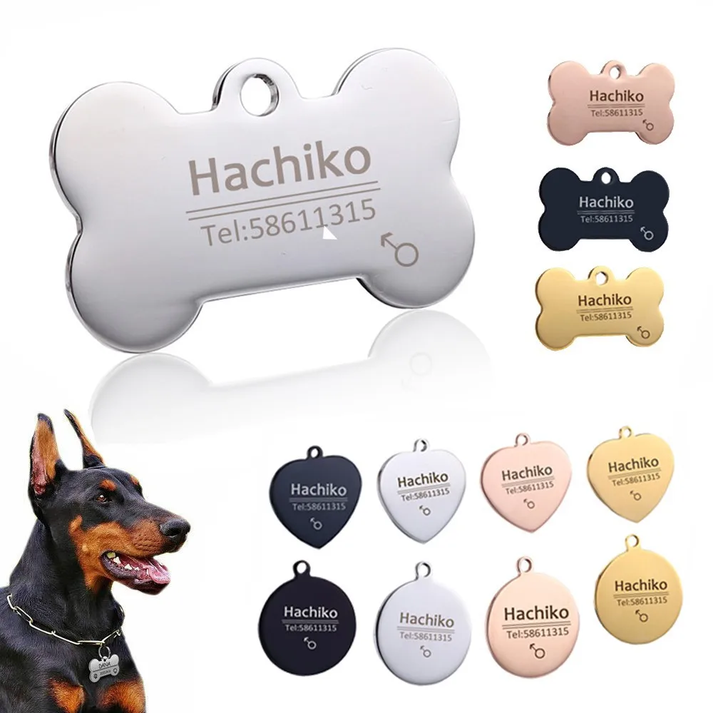 

Personalized Dog Tag Stainless Steel Name Engraved ID Tags For Dog Collar Anti-Lost Pet Nameplate Pendant For Pitbull Labrador