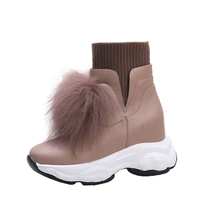 Women Winter Boots 2019 Warm Fur Snow 8CM Heels Sneakers Plush Comfortable Thick Bottom Short Sock Woman Botas Mujer |