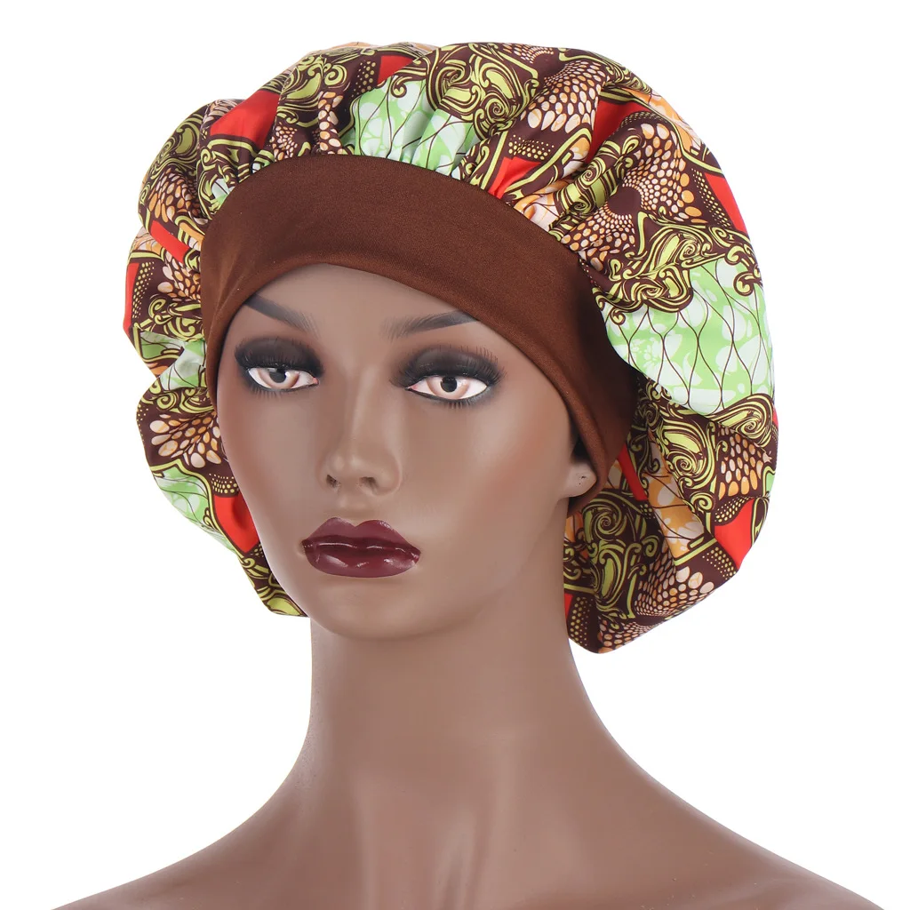 

Popular African style fashion print stretch bonnet for ladies plus double instant turban hijab hats women's headscarf cap