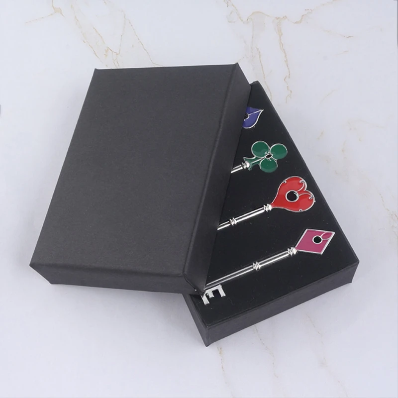 

4 Pcs Alloy Game Residents Evils Keychain Set RPD Square Plum Heart Key Police Playing Cards Badge Pendants Cosplay Keyrings