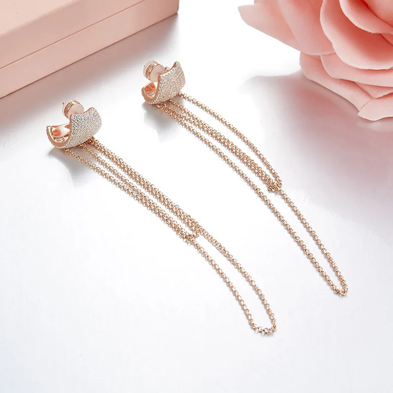 

SOELLE Luxury 925 Sterling Silver Long Tassels Earrings Micro Inlaid AAA Cubic Zirconia Chain Earrings for Women Nightclub Party