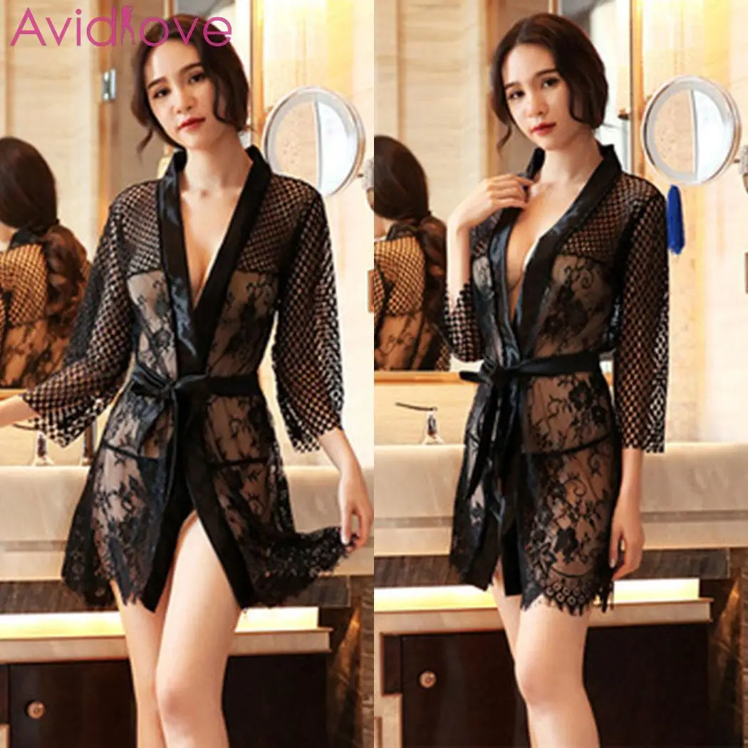 Новая женская кружевная Цветочная Сетка Прозрачная Сексуальная пижама |