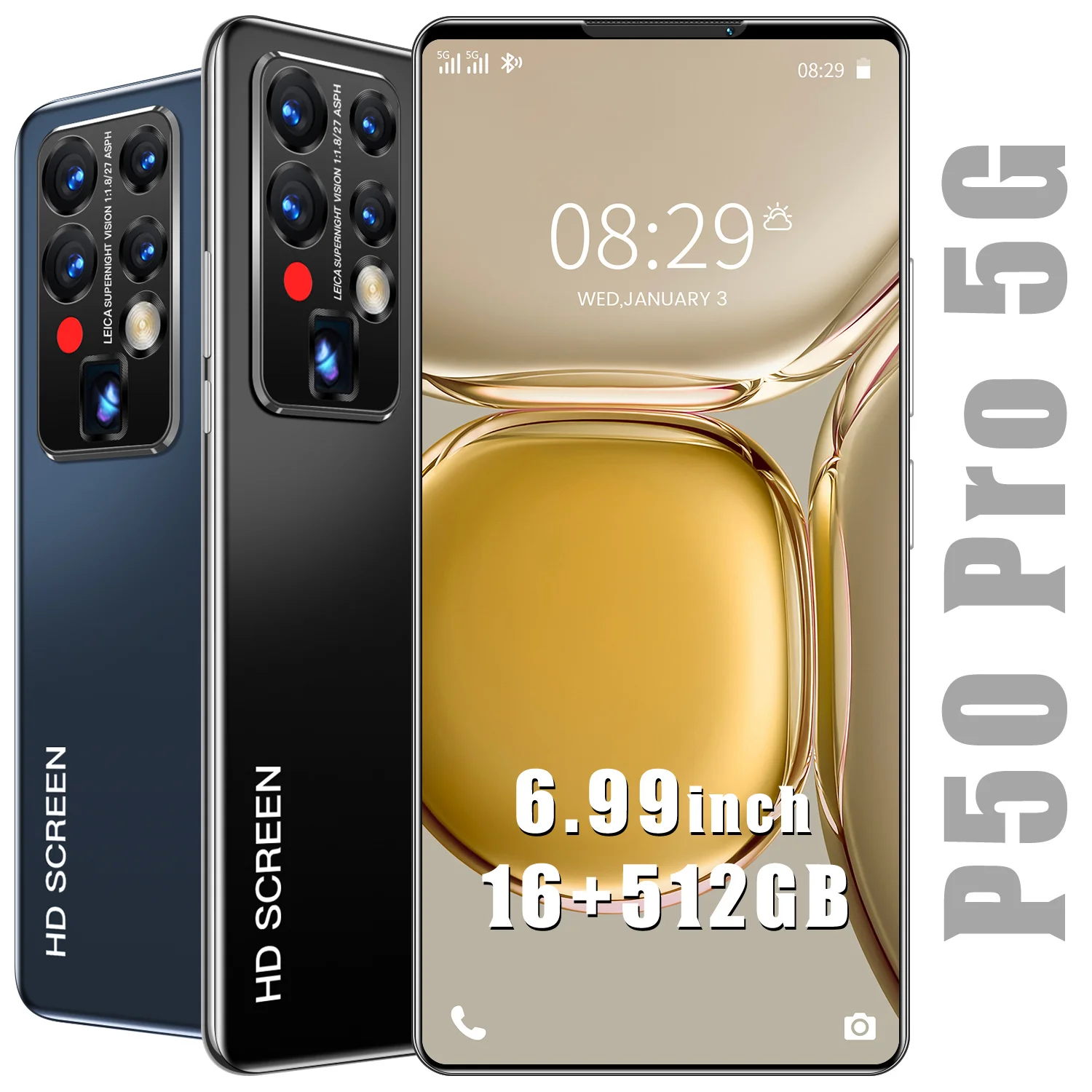 

New 6.99 Inch P50 Pro Smart Phone 16GB RAM 512GB ROM 5600mAh 24+32MP Andriod 10 Fingerprint ID Dual SIM Deca Core Mobile Phones