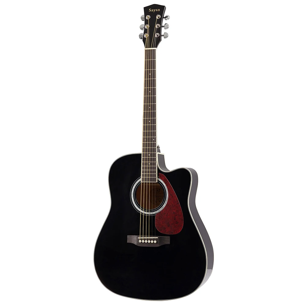 SAYSN 4" Акустическая гитара из ели черного цвета палисандр гриф cutaway Guitarra музыкальный инструмент для начинающих
