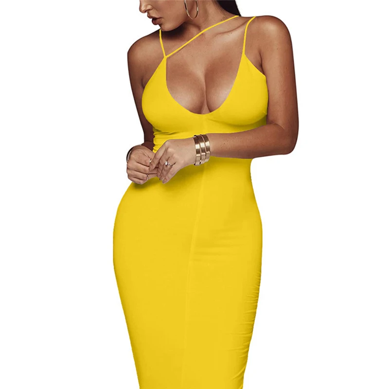 

Mature sexy sling dress long deep V-neck halter dress elegant women's sleeveless European style tight dress hot sale