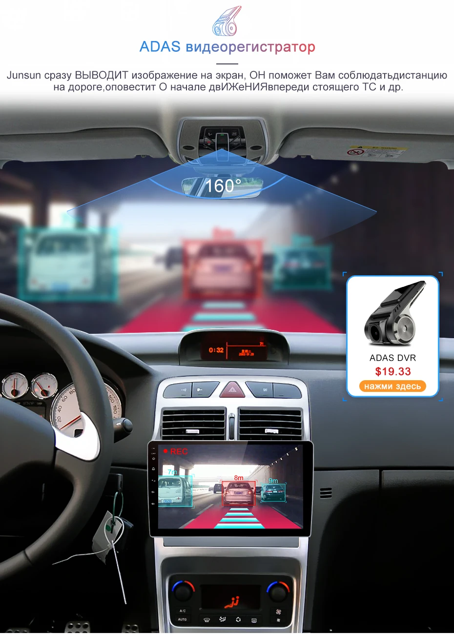 Junsun 4G+ 64G Android 9,0 для peugeot 307 2002-2013 авто 2 din автомагнитола стерео плеер Bluetooth gps навигация нет 2din dvd