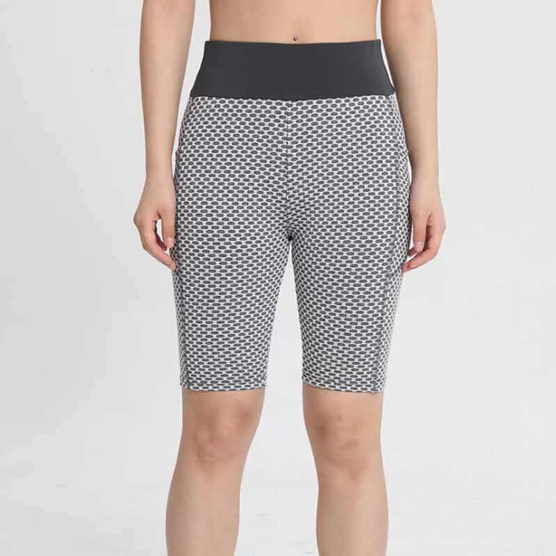 

TOIVOTUKSIA Jacquard Yoga Fitness Bubble Shorts With Pocket Slim Sexy Tik Tok Butt Lift Legging Shorts Women