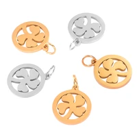 5pcs wholesal stainless steel four leaf clover charms round pendant diy handmade jewelry necklace bracelet findings accessories