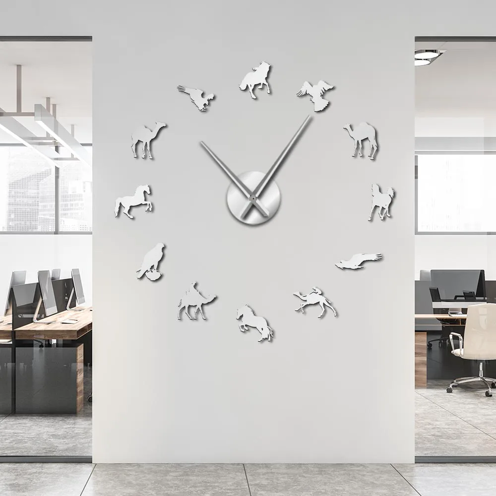 

Camel Equestrian DIY Big Wall Clock For Bedroom Mixed Wildlife Moder Silent 3D Acrylic Clock Watch With Mirror Effect Stickers