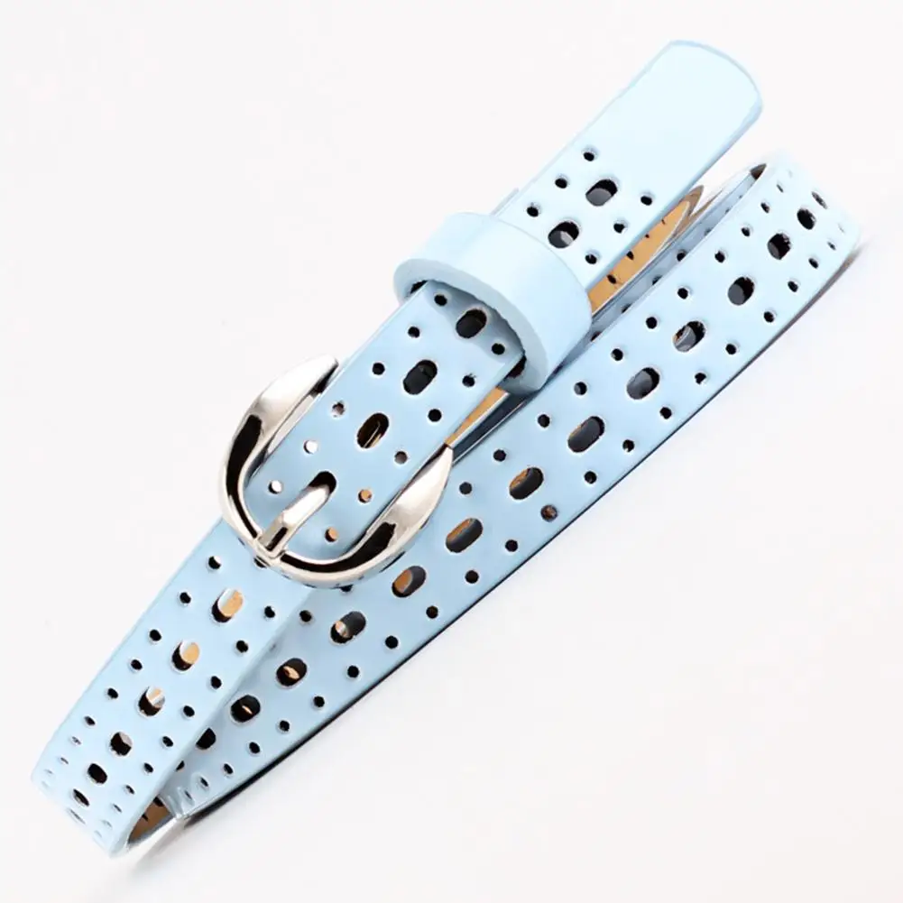Light blue MISSKY женский пояс карамельного цвета из искусственной кожи тонкий ремень с пряжкой милый женский пояс - Цвет: Light blue