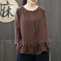 plus size cotton linen shirts women autumn long sleeve tops new 2020 vintage solid color female loose casual blouse shirt p1336