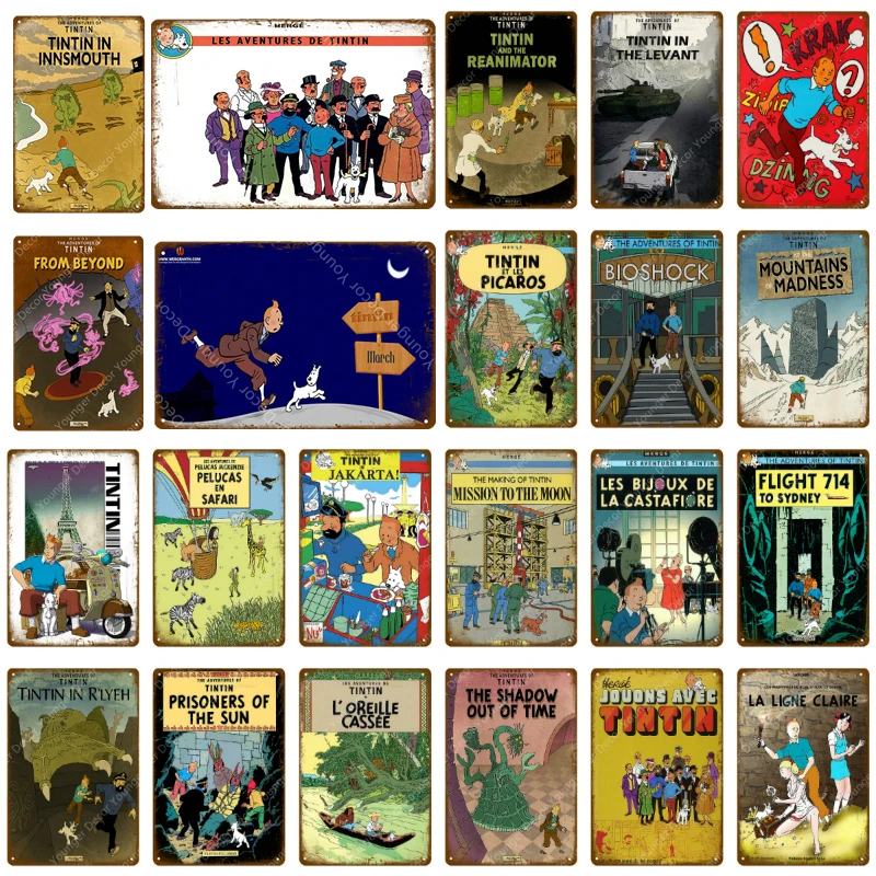 French Cartoon Movie The Adventures Of Tintin Metal Signs Vintage Wall Art Craft Painting Poster Home Bar Club Cafe Room Decor | Дом и сад