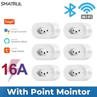 smatrul 16a brazil standard tuya wifi smart plug socket adapter power monitor timer app voice works for google home alexa