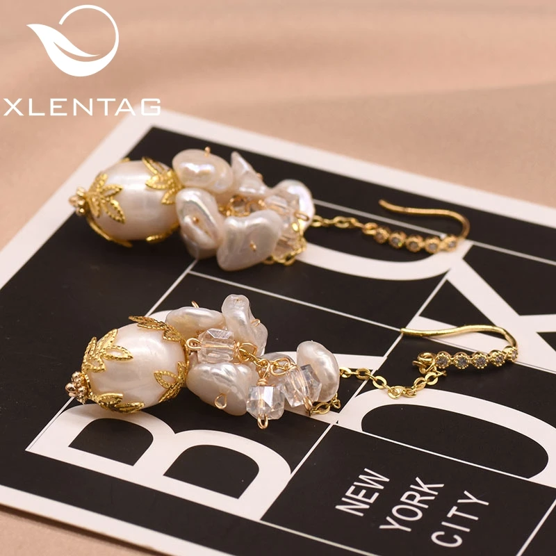 XlentAg натуральный барокко жемчужина ручной работы серьги длинные висячие невесты