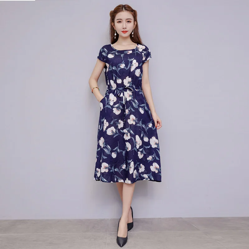 Женское платье из хлопка и льна повседневное винтажное пляжное свободного