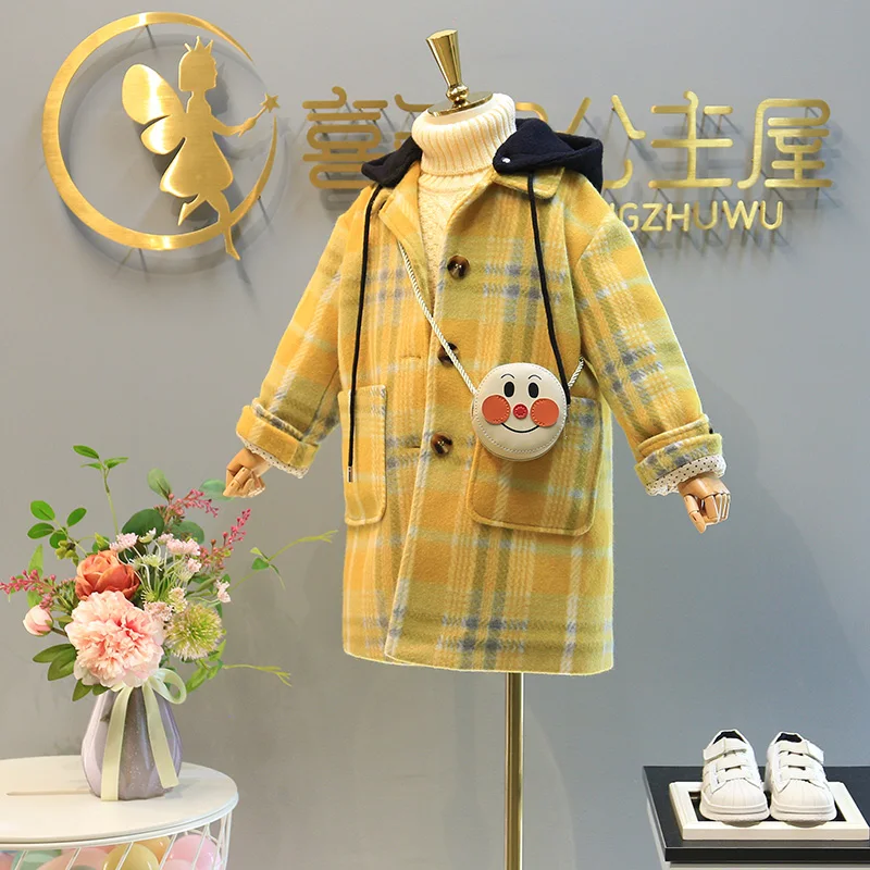 

Girls long style windbreaker wool coat good quality