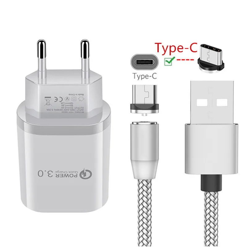 Магнитный зарядный кабель типа C для Samsung S8 A50 A30s Motorola One Zoom LG G7 ThinQ Nokia 7 2 6 QC 3 0