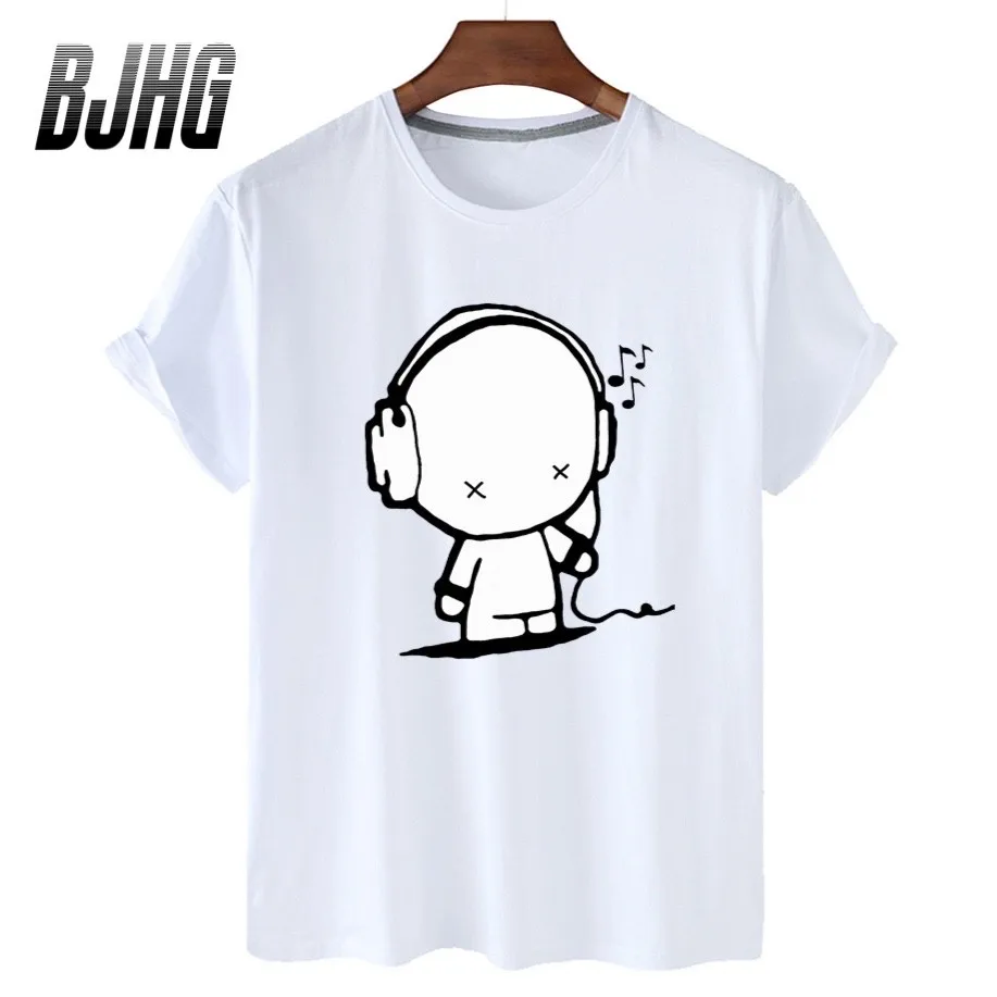 

100% Cotton Listening To Music Bear Print Short-sleeved T-shirt Female Half-sleeved Summer Casual Oversized T-shirt Ladies Shirt