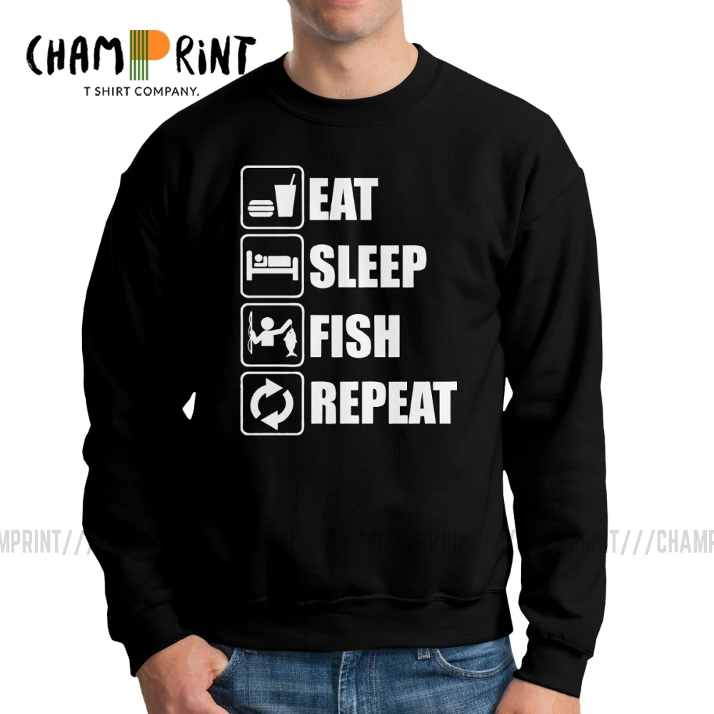 

Мужские свитшоты с круглым вырезом Eat Sleep Fish Repeat, 100% хлопок, пуловеры для рыбалки в рыбацком стиле, подарок на день рождения, толстовки, одежда