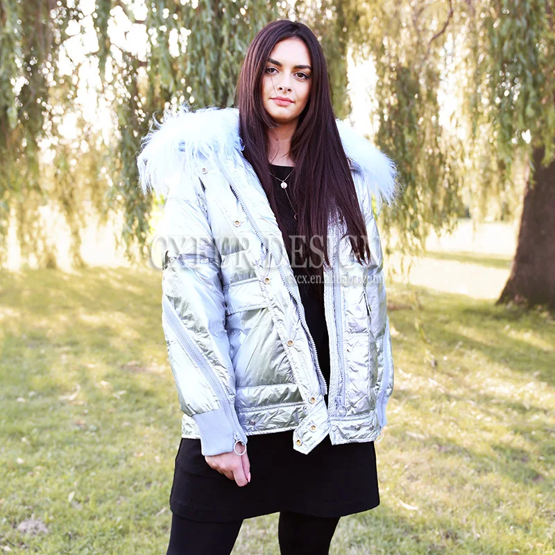 CX-G-D-17B Women Winter Warm Real Mongolian Lamb Fur Collar 100% Duck Down Coat | Женская одежда