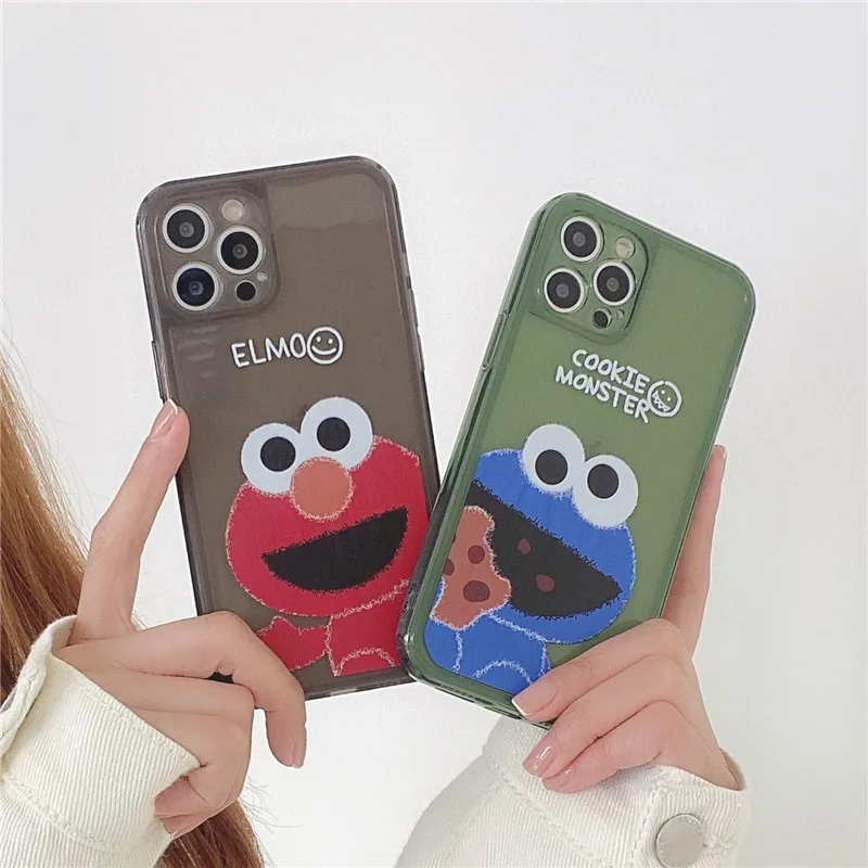 

Cute cartoon Sesame Street Cookie Elmo phone case for iphone 12 11 Pro X XS Max XR 7 8 Plus relief soft clear back cover