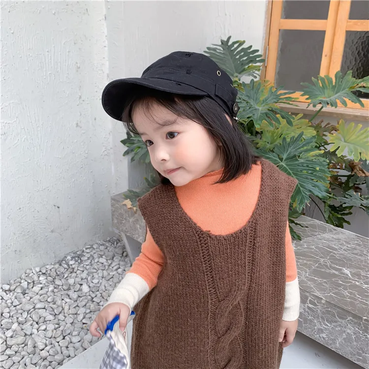 Dark Brown Свитер для малышей с узором из Твиста Детский Теплый жилет без рукавов, свитер г. осенне-зимний длинный жилет для маленьких девочек, 2 цвета - Цвет: Dark Brown