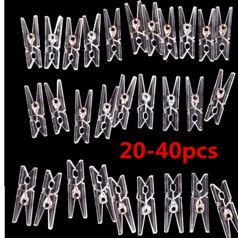 

20pcs / 40pcs 25mm Mini Spring Clear Transparent Clips Clothes Photo Paper Peg Pin Clothespin Craft Clips Party Home Decoration