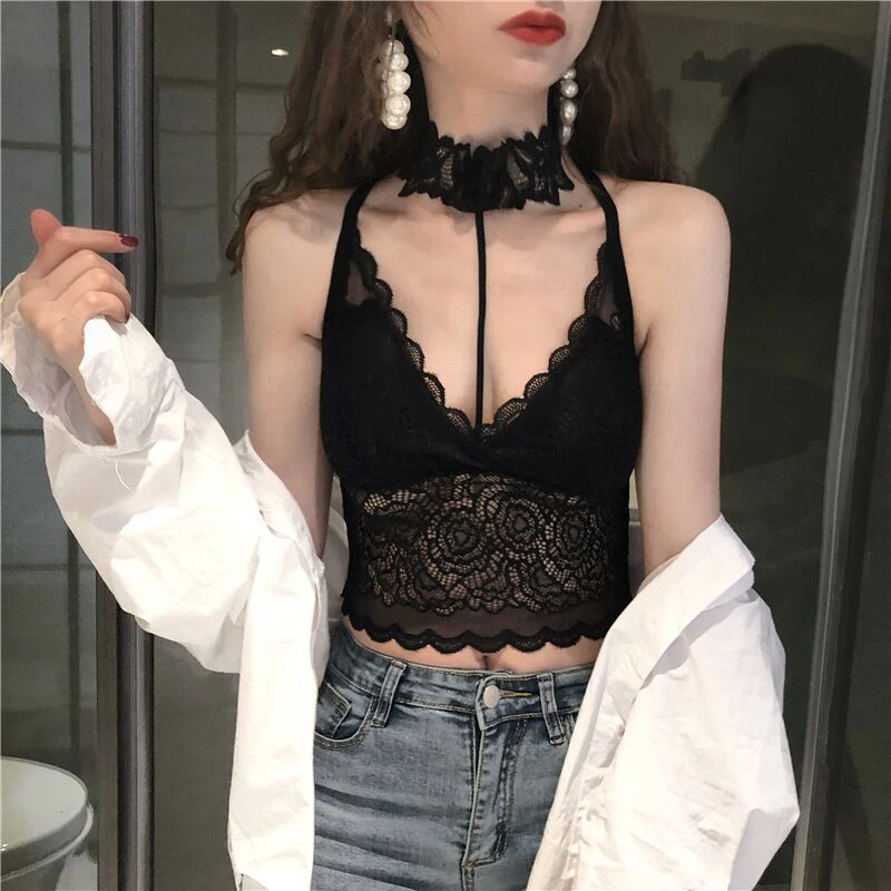 Женский кружевной жилет короткий на бретельках корейский стиль 2020 | Женская