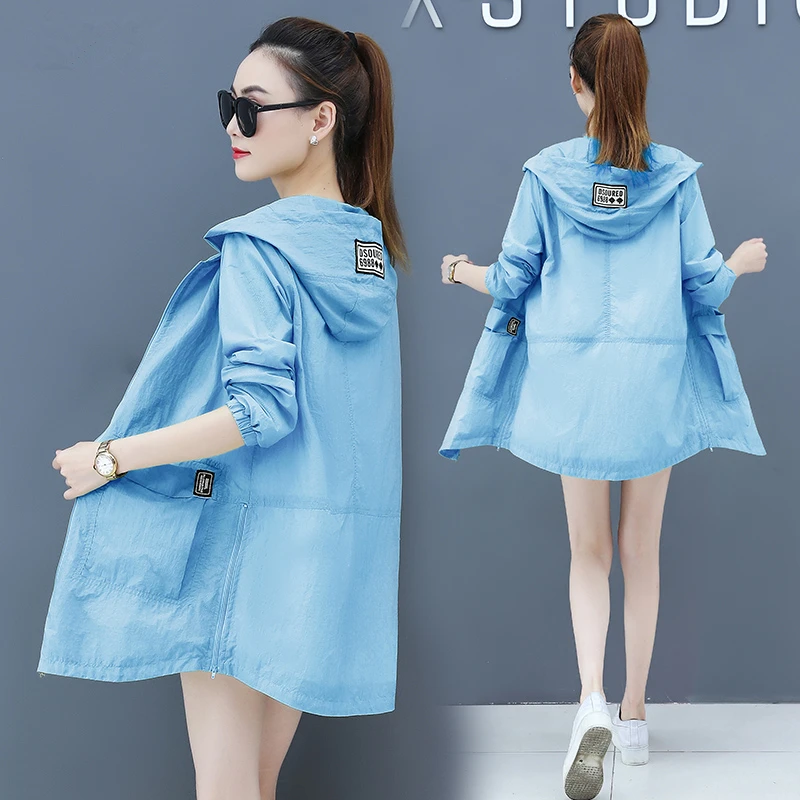 2020 летняя Солнцезащитная одежда Женская куртка с капюшоном модное тонкое пальто