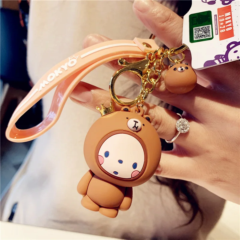 Корона брелок с обезьянкой Корейский мультфильм пара кукла кольцо для ключей