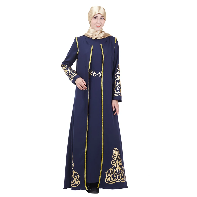 Дубаи Стильные комплекты abaya мусульманские женские пальто и платье из двух частей Золотой аппликации вечерний халат леди классический Caftan наборы