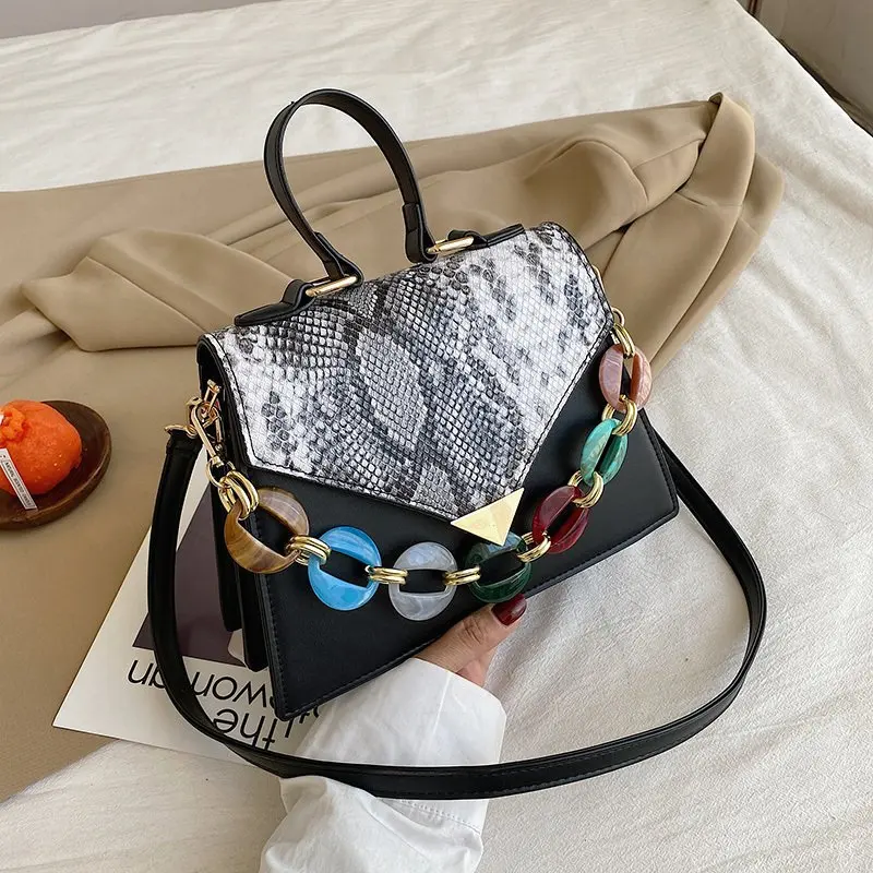 

2021 New Female Crossbody Bag European And American Retro Snake Print Small Square Bag Fashion Chain Shoulder Bags Handlebag