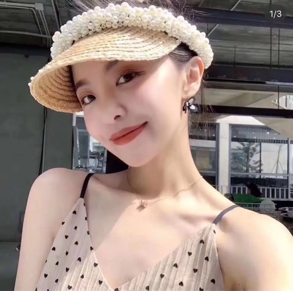 Новая модная женская Соломенная шляпка ручной работы без пятен с жемчужными