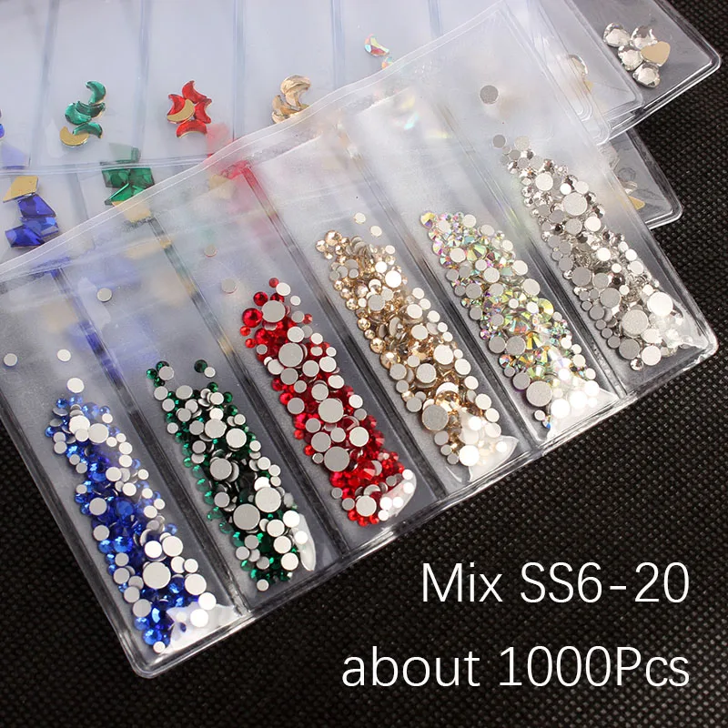 1 упаковка 6 цветов Стразы для ногтей с плоским дном многоразовые стеклянные