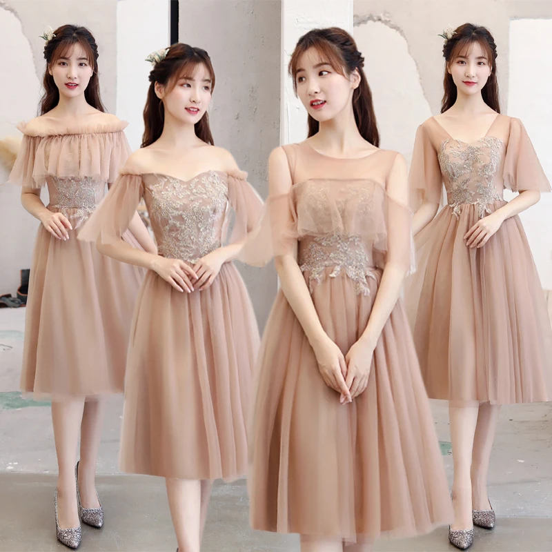 Бордовые Платья для подружки невесты Свадебные Элегантные чайные тюлевые