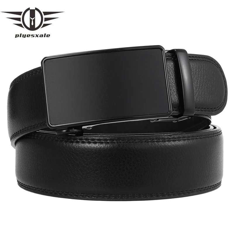 Plyesxale New Arrival Black Men Belt Genuine Leather Automatic Ratchet Strap Luxury Mens Formal Belts Business Dress Belt B989