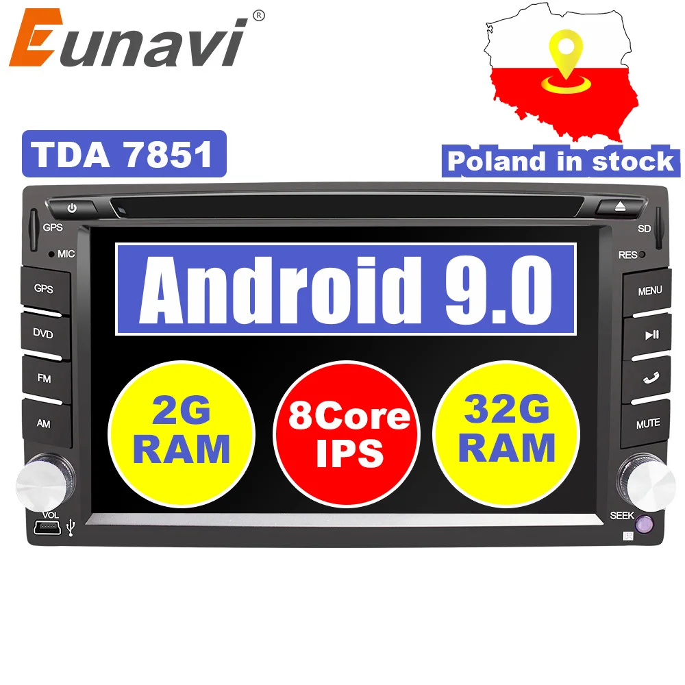 Eunavi 2din универсальный Android 9,0 автомобильный dvd мультимедийный плеер Радио Стерео магнитофон аудио стерео gps Navi ips сенсорный экран